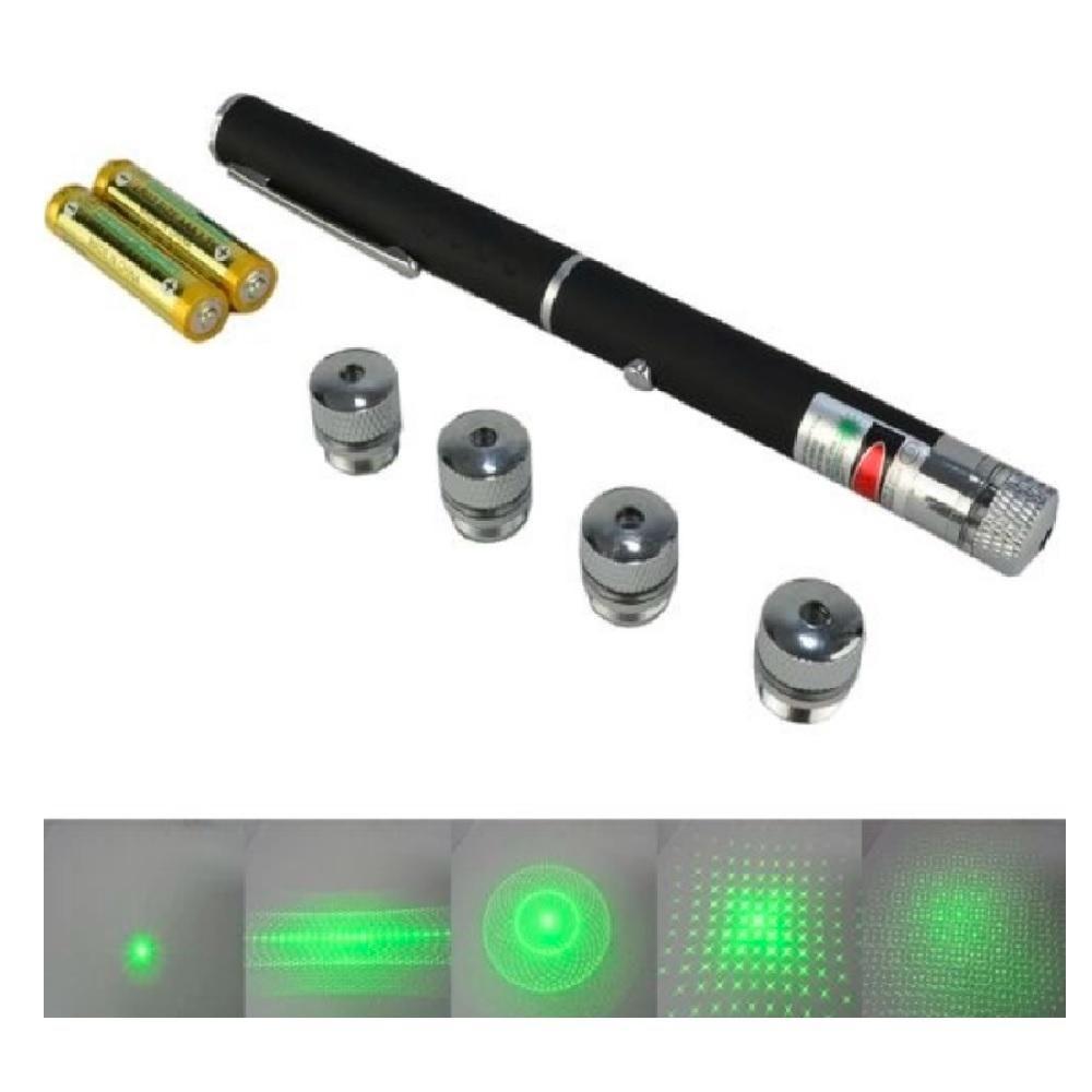 Caneta Laser Verde Pointer 5000mw Com 5 Ponteiras De Efeitos - 2