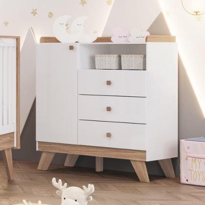 Cômoda Infantil Confete 3 Gavetas em MDF MDP com Puxadores Branco com Jequitibá