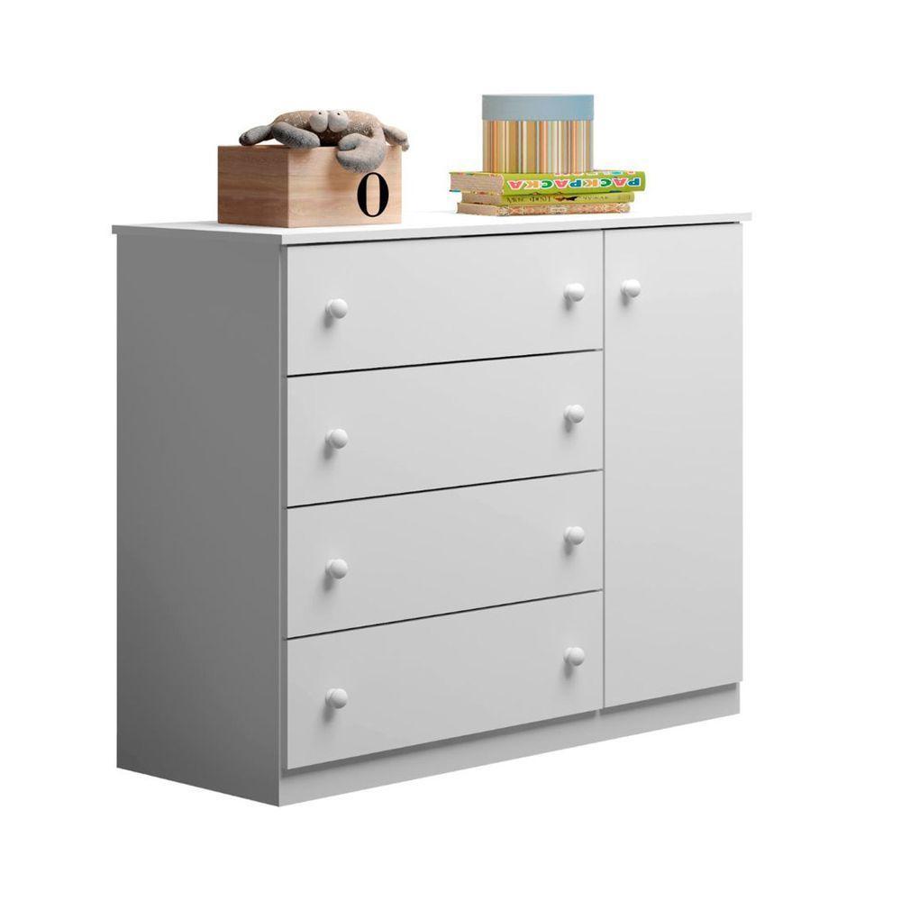 Cômoda Infantil Com 1 Porta E 4 Gavetas Elisa Cor Branco Phoenix Baby - 1