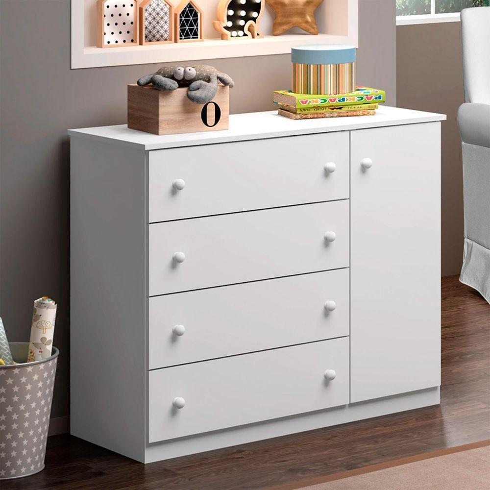 Cômoda Infantil Com 1 Porta E 4 Gavetas Elisa Cor Branco Phoenix Baby - 2