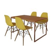 Mesa Industrial Base Ferro Cobre Tampo 137X90 Canela 4 Cadeiras Madeira Assento Amarelo Marrom - 6