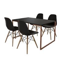 Mesa Industrial Base Ferro Cobre Tampo 137X90 Preto 4 Cadeiras Madeira Assento Preto Preto - 6