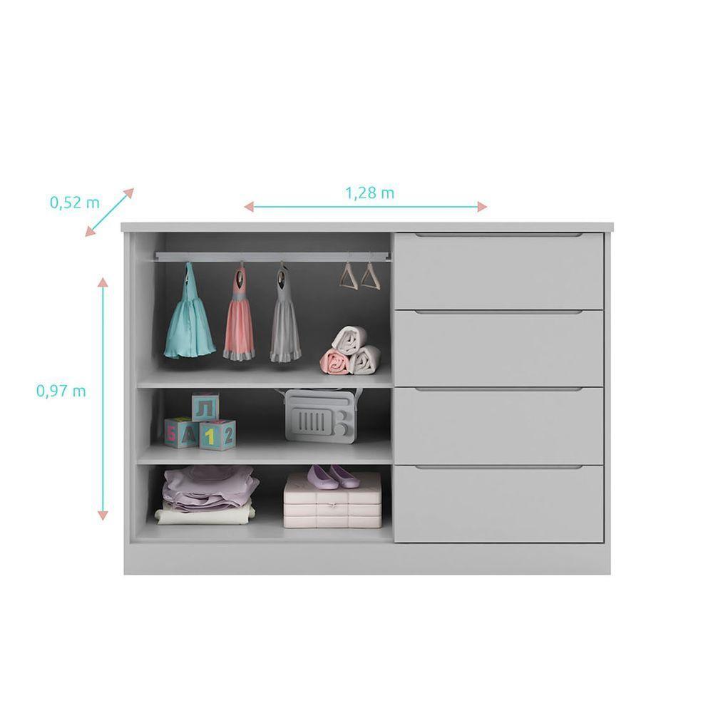Cômoda Infantil Com 2 Portas E 4 Gavetas Pérola Cor Cinza Phoenix Baby - 2