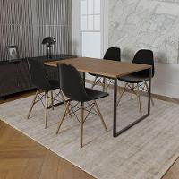 Mesa Industrial Base De Ferro Preto Tampo 137X90 Amêndoa 4 Cadeiras Madeira Assento Preto Marrom - 1
