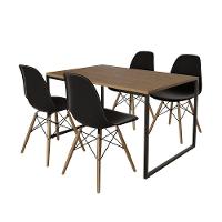Mesa Industrial Base De Ferro Preto Tampo 137X90 Amêndoa 4 Cadeiras Madeira Assento Preto Marrom - 10