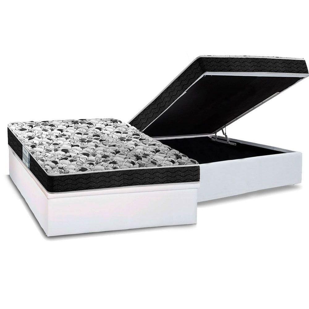 Cama Box Baú Casal: Colchão Espuma Probel D23 ProDormir Advanced + Base CRC Courano White(138x188) - 1