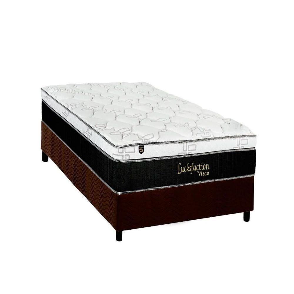 Cama Box Solteiro: Colchão Molas Ensacadas Luckspuma MasterPocket Lucksfaction Viscoelástico + Base CRC Suede Brown(88x188) - 1