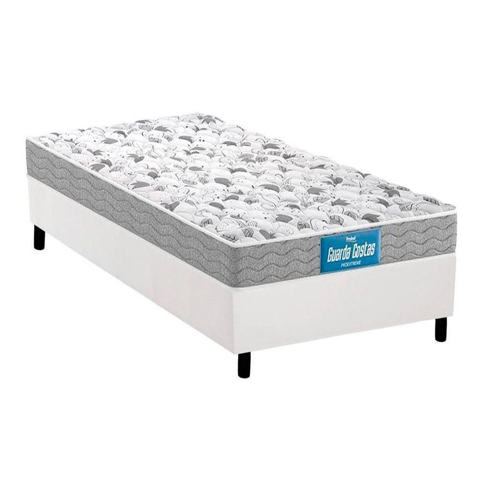 Cama Box Solteiro: Colchão Ortopédico Probel D45/EP Anatômico Guarda Costas Próextreme Double Face + Base CRC Courano White(88x188) - 1