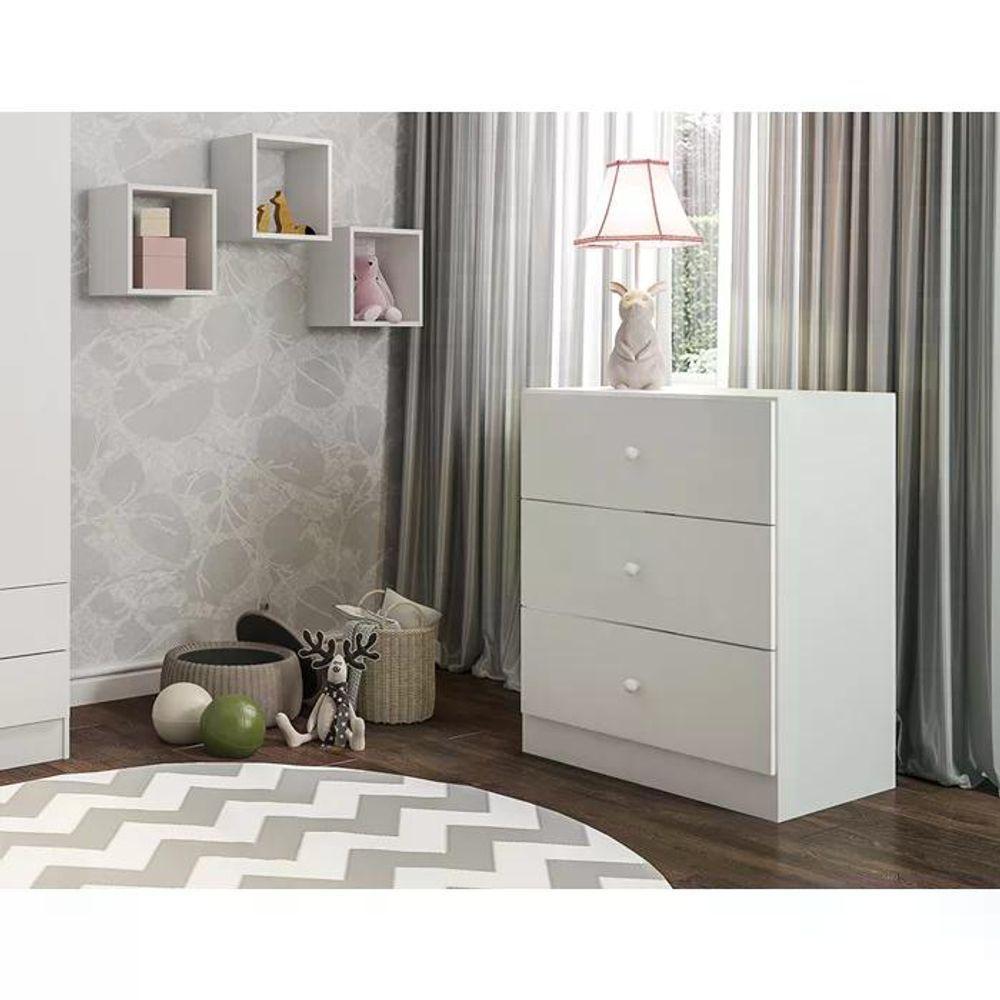 Comoda Infantil 03 Gavetas Louise Branco Reajl Moveis Branco - 3
