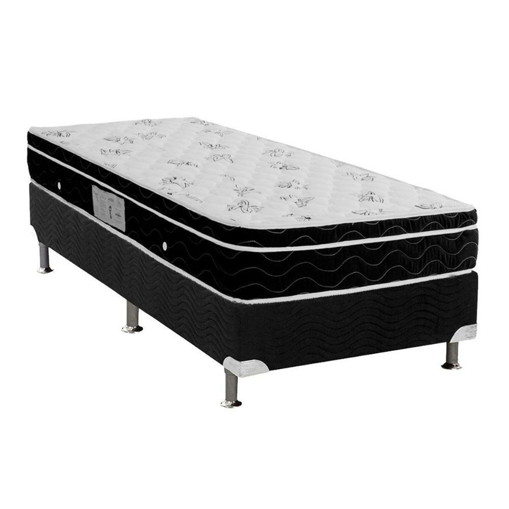 Cama Box Solteiro: Colchão Molas Bonnel Ortobom Nanolastic Physical Spring + Base CRC Suede Black(88x188) - 1