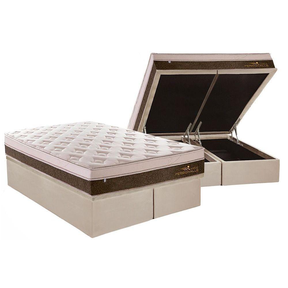 Cama Box Baú Queen: Colchão Molas Plumatex MasterPocket Ensacadas Personalle + Base CRC Suede Clean(158x198) - 1