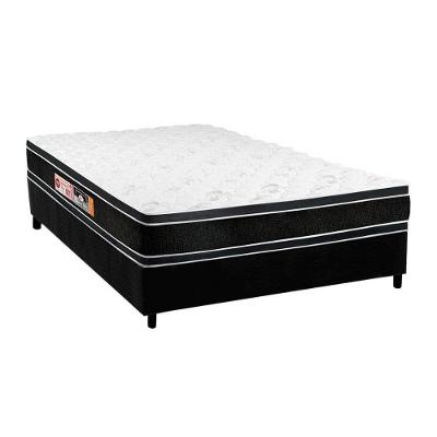 Cama Box Casal: Colchão Espuma Castor D33 Black e White Double Face + Base CRC Suede Black(138x188)