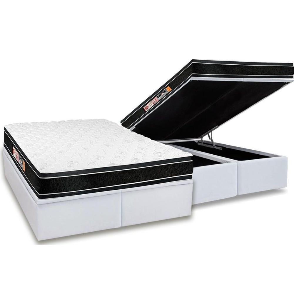 Cama Box Baú Queen: Colchão Espuma D33 Castor Black e White Air Euro Pillow + Base CRC Courano White(158x198) - 1