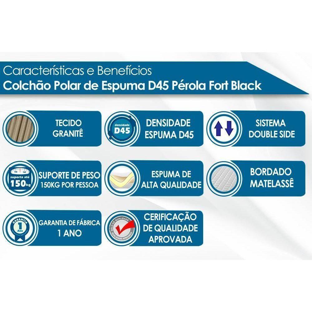 Cama Box Casal: Colchão Espuma Polar D45 Pérola Fort Black + Base CRC Rústico Black(138x188) - 3