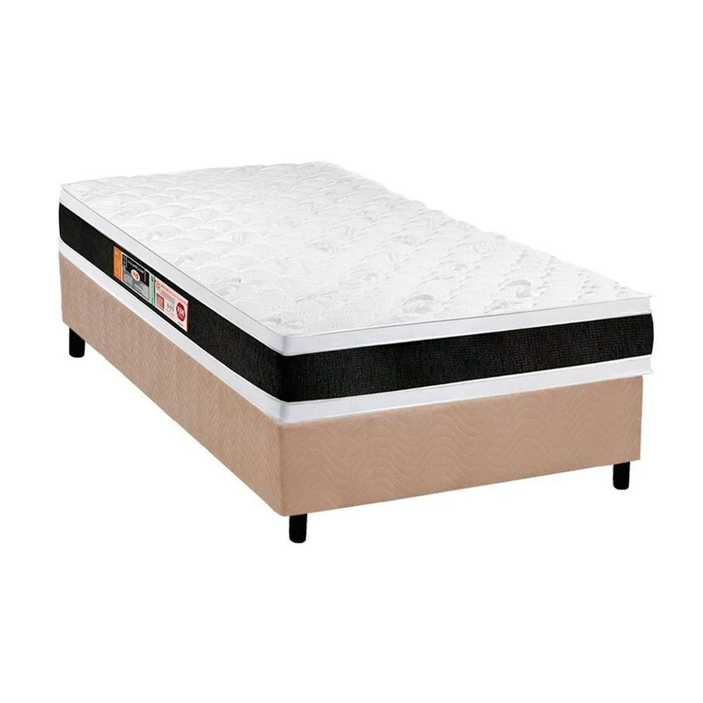 Cama Box Solteiro: Colchão Espuma D45 Castor Black e White AIR Double Face + Base CRC Suede Clean(88x188) - 1