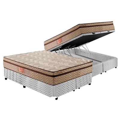 Cama Box Baú Queen: Colchão Molas Paropas Marcelly IbizaBase Rústico White(158x198)