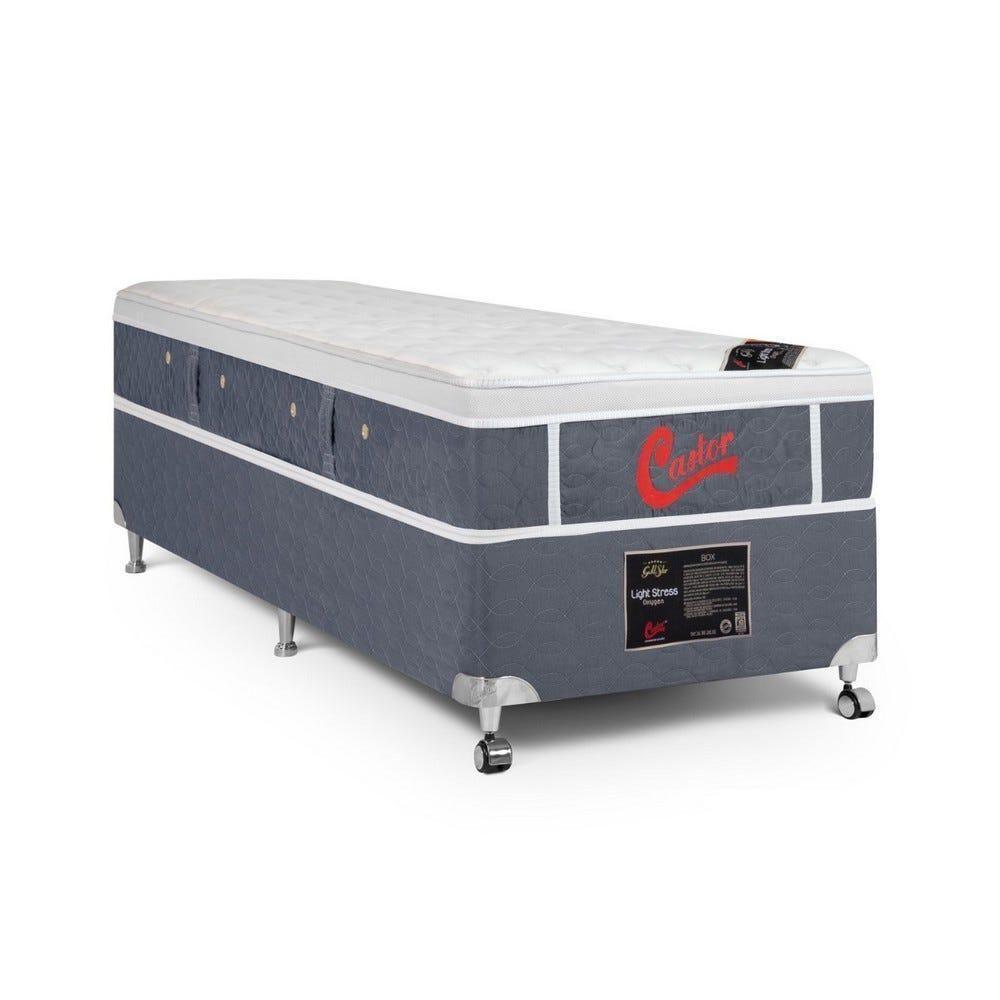 Cama Box + Colchão Castor Solteiro Plush Light Stress One Face Pocket 120x203x61cm - 1