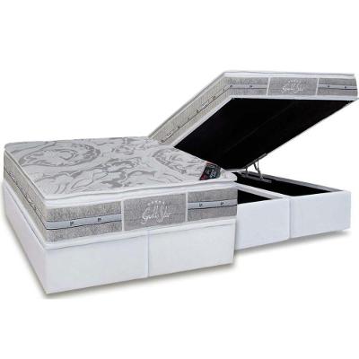Cama Box Baú Colchão Molas Castor Pocket Super Luxo Látex Plush Double FaceBase Courano White