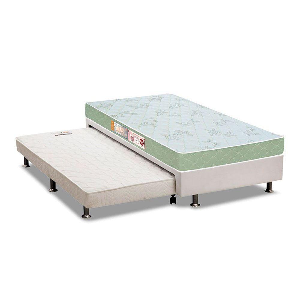 Cama Box c/Auxiliar Solteiro: Colchão Espuma Castor D33 Sleep Max + Base CRC Courano White(88x188) - 1