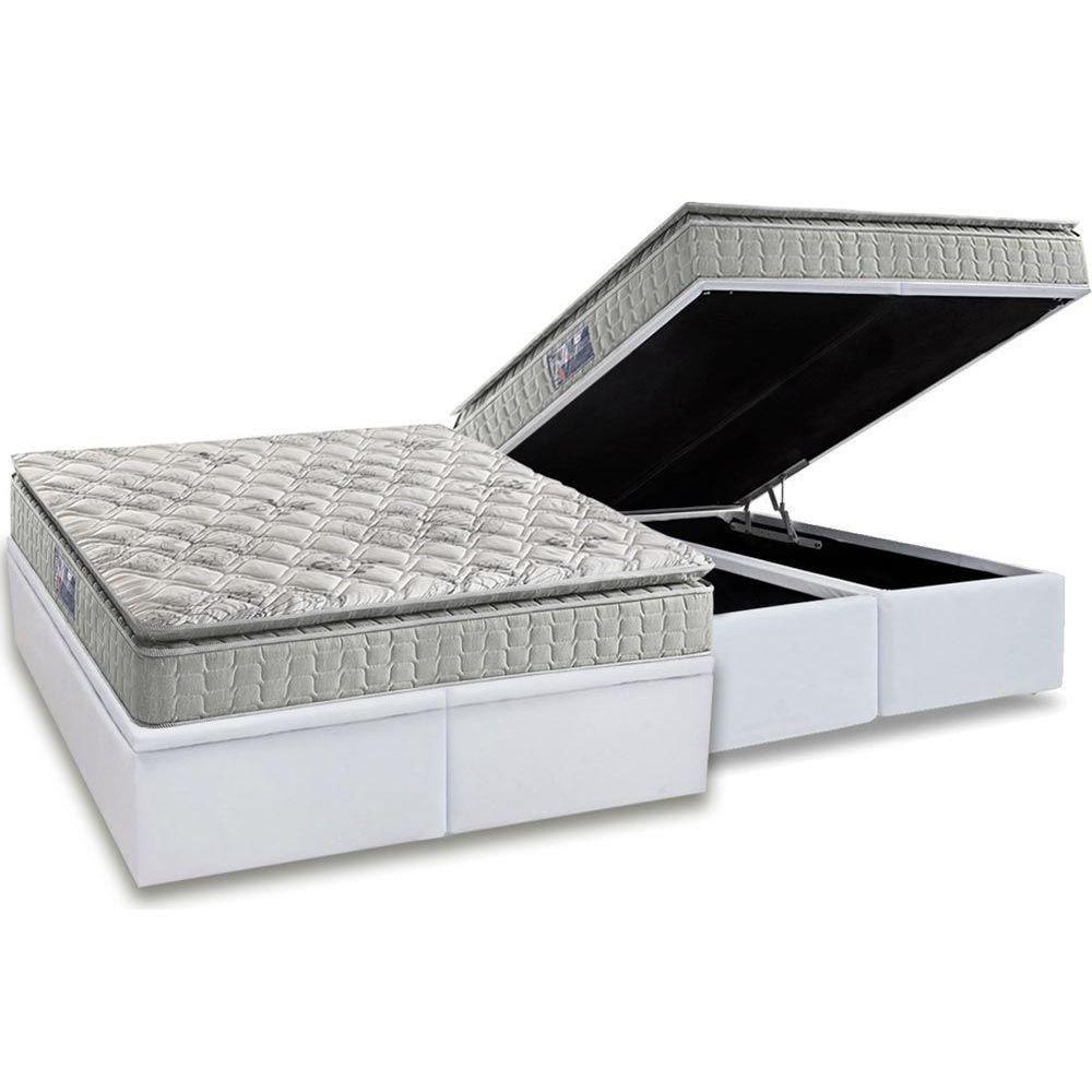 Cama Box Baú King: Colchão Espuma Anjos D33 Orthosono Pillow Top + Base Crc Courano White(193X203) - 1