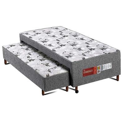 Cama Box c/Auxiliar Conjugado Solteiro: Colchão Ortopédico Compact Plus Gray (88x188x40) Polar