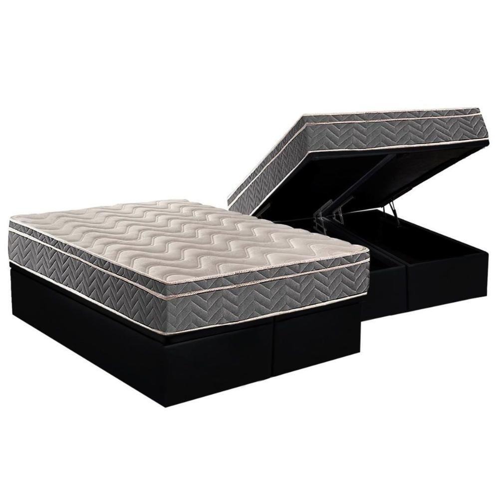 Cama Box Baú Queen: Colchão Espuma Paropas D45 / EP Confort Mega Firme + Base CRC Suede Black(158x198) - 1