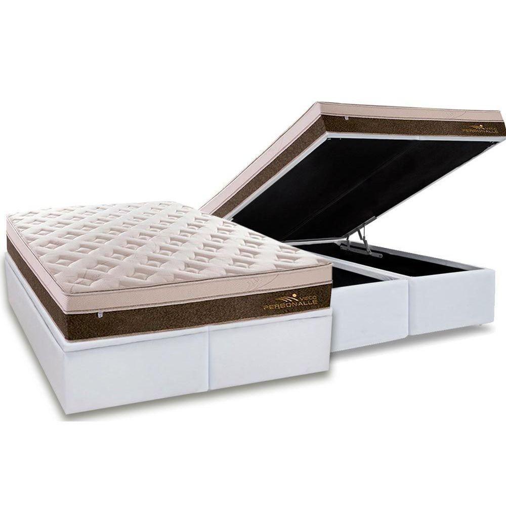 Cama Box Baú King: Colchão Molas Ensacadas Plumatex Masterpocket Personalle + Base White(193X203) - 1
