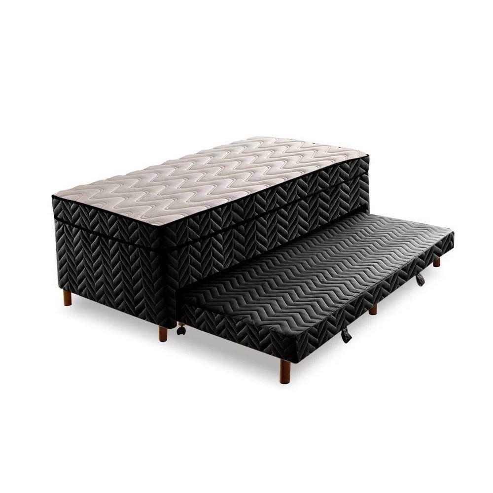 Cama Box c/Auxiliar Conjugado Solteiro: Colchão Molas Extrapedic Sublime Pillow Black (88x188x47) Paropas - 1