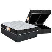 Cama Box Baú Queen: Colchão Espuma Castor D23 Sleep Max Duplo + Base CRC Suede Gray(158x198) - 1