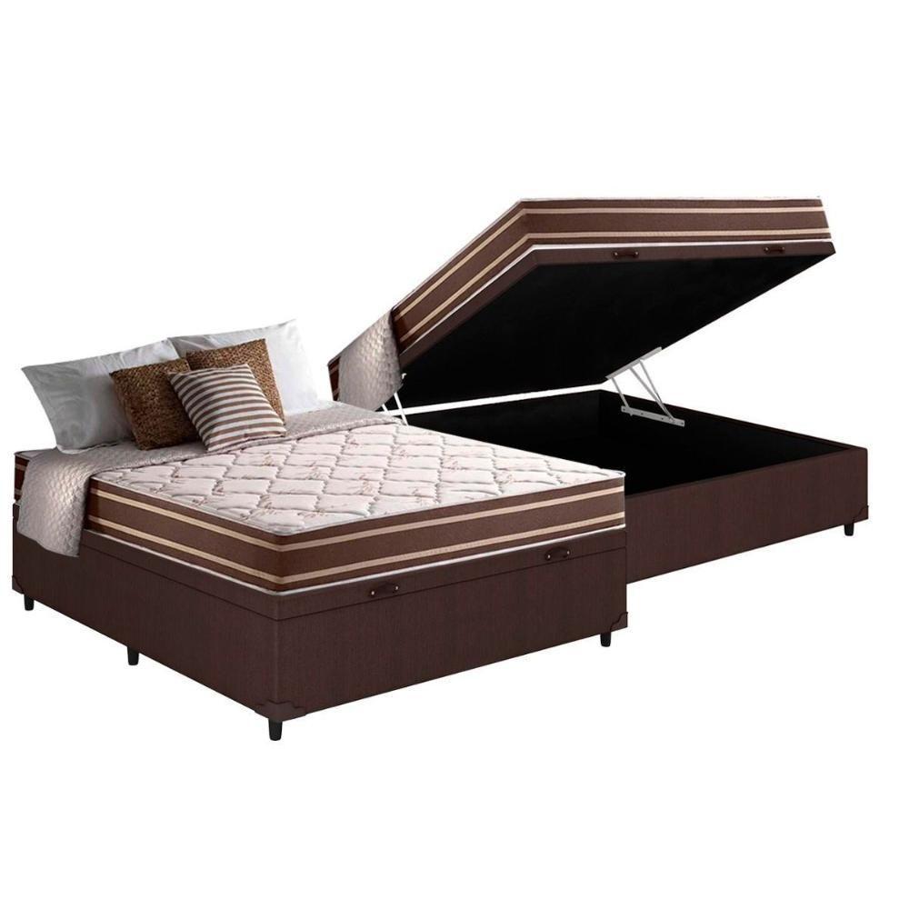 Cama Box Baú Casal: Colchão Molas Ensacadas Anjos MasterPocket Duo Sono + Base CRC Courano Brown(138x188) - 1