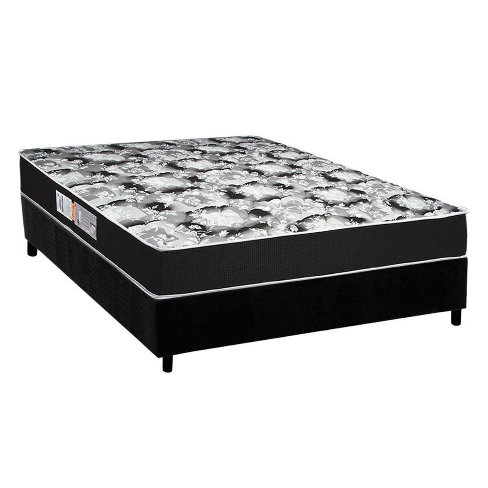 Cama Box Casal: Colchão Espuma Luckspuma D45 Gran Luck Pro + Base CRC Suede Black(138x188) - 1