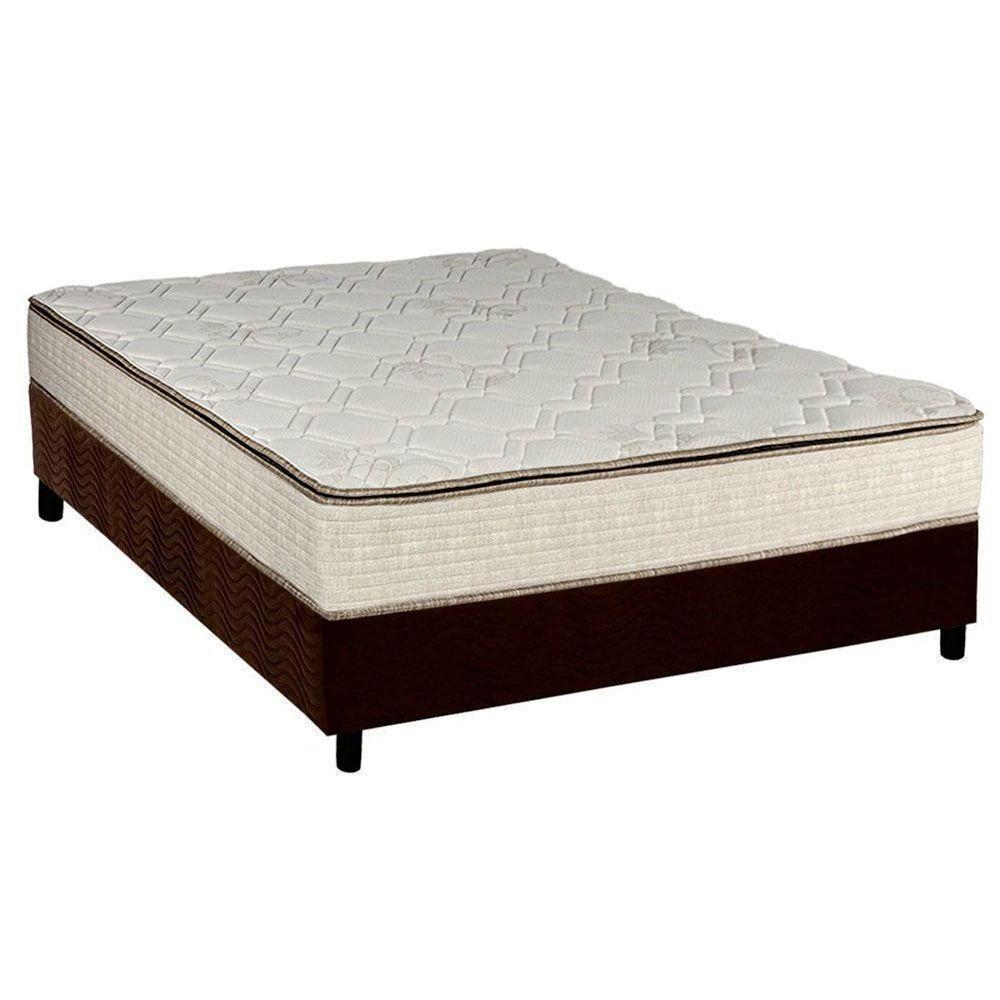 Cama Box Casal: Colchão Molas Luckspuma Bonnel Montreal Spring + Base CRC Suede Marrom(138x188) - 1