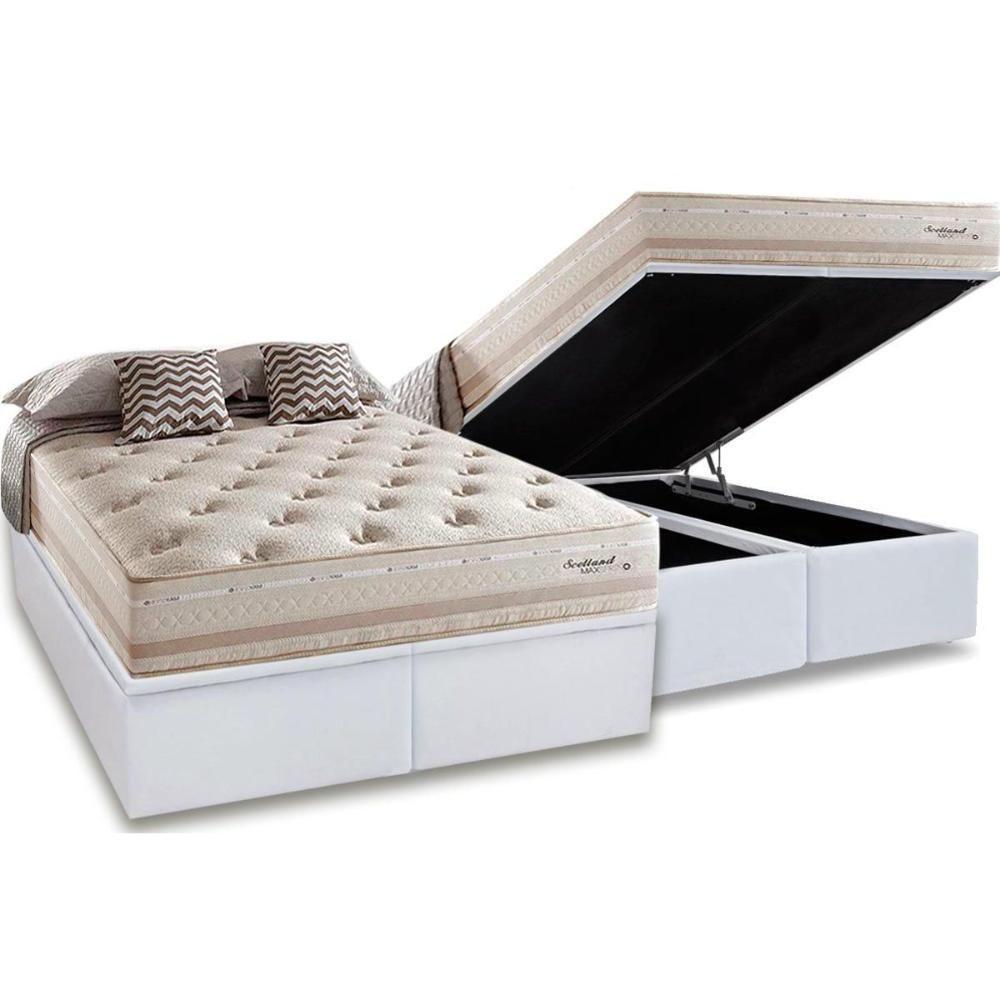 Cama Box Baú King: Colchão Molas Herval Maxspring Scotland + Base Crc Courano White(193x203) - 1
