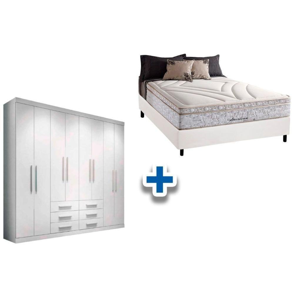 Cama Box Casal + Colchão American Herval + Guarda Roupa Master 8.6 Branco - 1