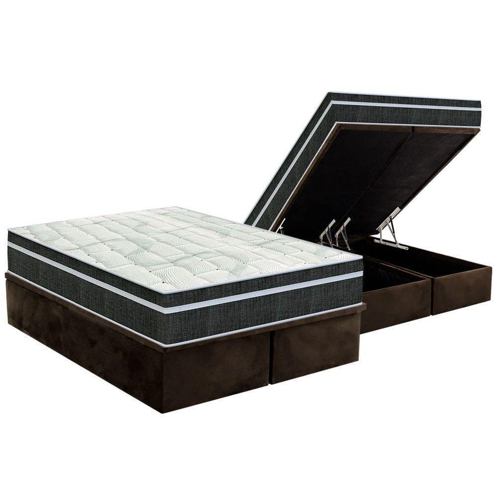 Cama Box Baú Queen: Colchão Molas Bonnel Orthoflex Venezia + Base CRC Suede Brown(158x198) - 1