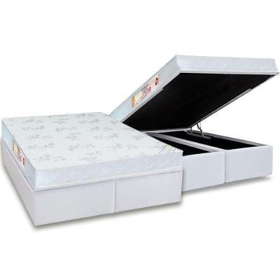 Cama Box Baú King: Colchão Espuma Castor D33 Sleep Max Relax + Base Crc Courano White(193x203)