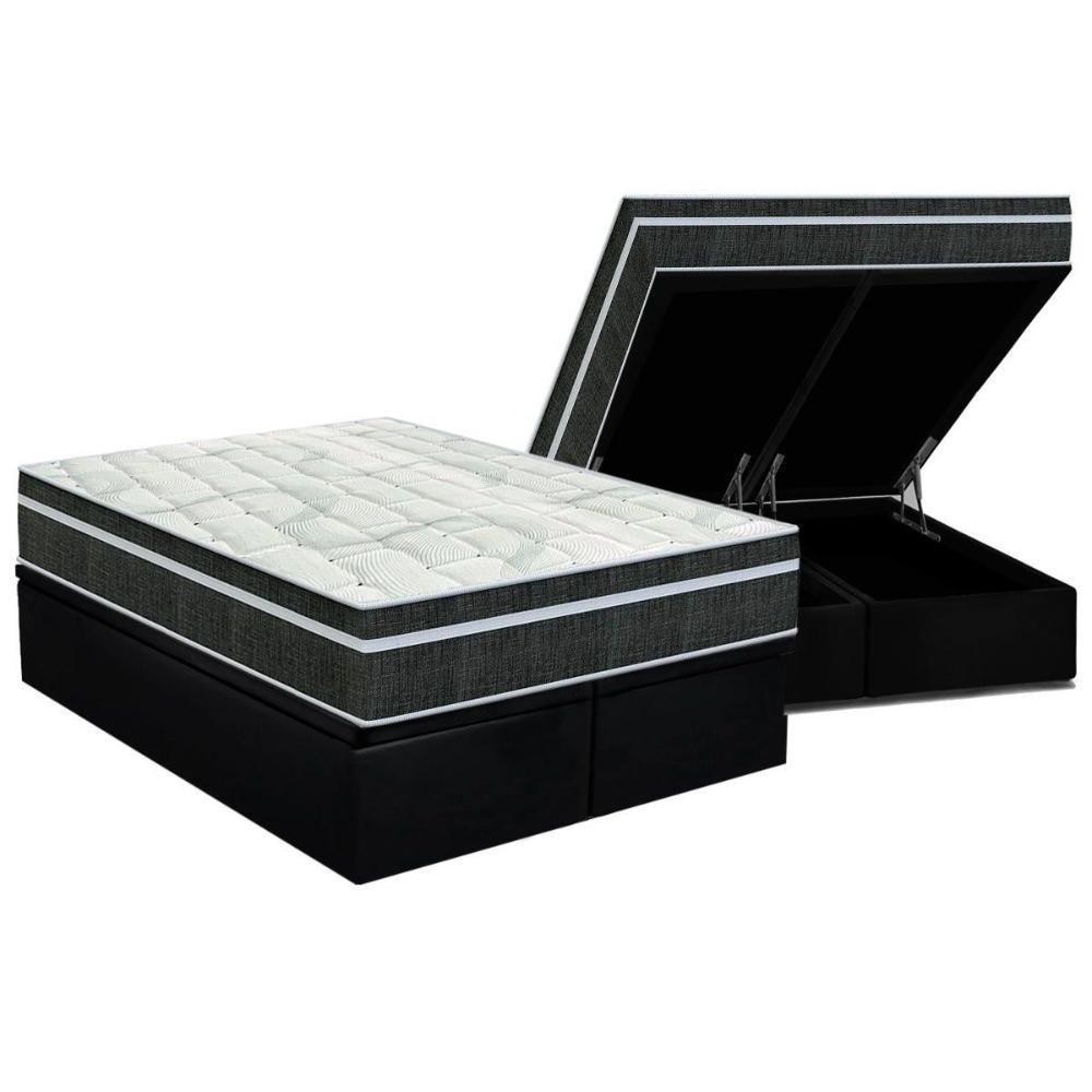 Cama Box Baú Queen: Colchão Molas Bonnel Orthoflex Venezia + Base CRC Suede Black(158x198) - 1