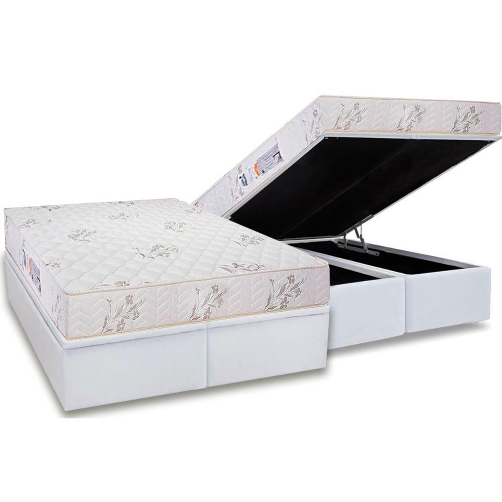 Cama Box Baú King: Colchão Espuma D45 Luckspuma Gran Luck + Base Crc Courano White(193x203) - 1