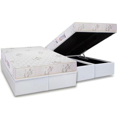 Cama Box Baú King: Colchão Espuma D45 Luckspuma Gran Luck + Base Crc Courano White(193x203)