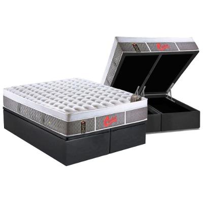 Cama Box Baú Queen: Colchão Molas Castor Pocket Light Stress Oxygen New Plush Visco + Base CRC Suede Gray(158x198)