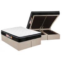 Cama Box Baú King: Colchão Espuma Castor D33 Black e White Air Euro Pillow + Base CRC Suede Clean(193x203) - 1