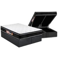 Cama Box Baú Queen: Colchão Espuma D33 Castor Black e White Air Euro Pillow + Base CRC Suede Gray(158x198) - 1