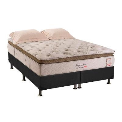 Cama Box Queen: Colchão Molas MasterPocket Ensacadas Herval   Imperatore Eco Bamboo + Base CRC Suede Cinza(158x198)