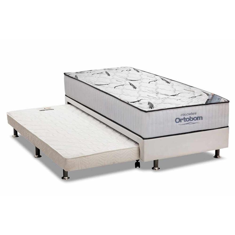 Cama Box c/Auxiliar Solteiro: Colchão Espuma Ortobom D45 High Foam + Base CRC Courano White(88x188) - 1