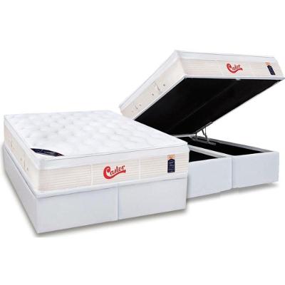 Cama Box Baú King: Colchão Molas Pocket Ensacadas Castor Gold Star Vitagel + Base White(193X203)