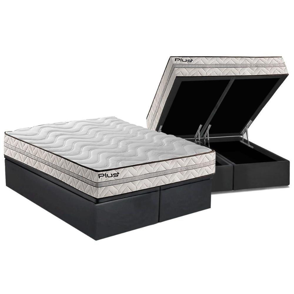 Cama Box Baú Queen: Colchão Espuma D33 Paropas Pasquale Plus Euro Pillow + Base CRC Suede Gray(158x198) - 1