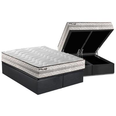 Cama Box Baú Queen: Colchão Espuma D33 Paropas Pasquale Plus Euro Pillow + Base CRC Suede Gray(158x198)