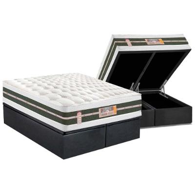 Cama Box Baú Queen: Colchão Molas Castor  Pocket Silver Star Air Max 3D + Base CRC Suede Gray(158x198)