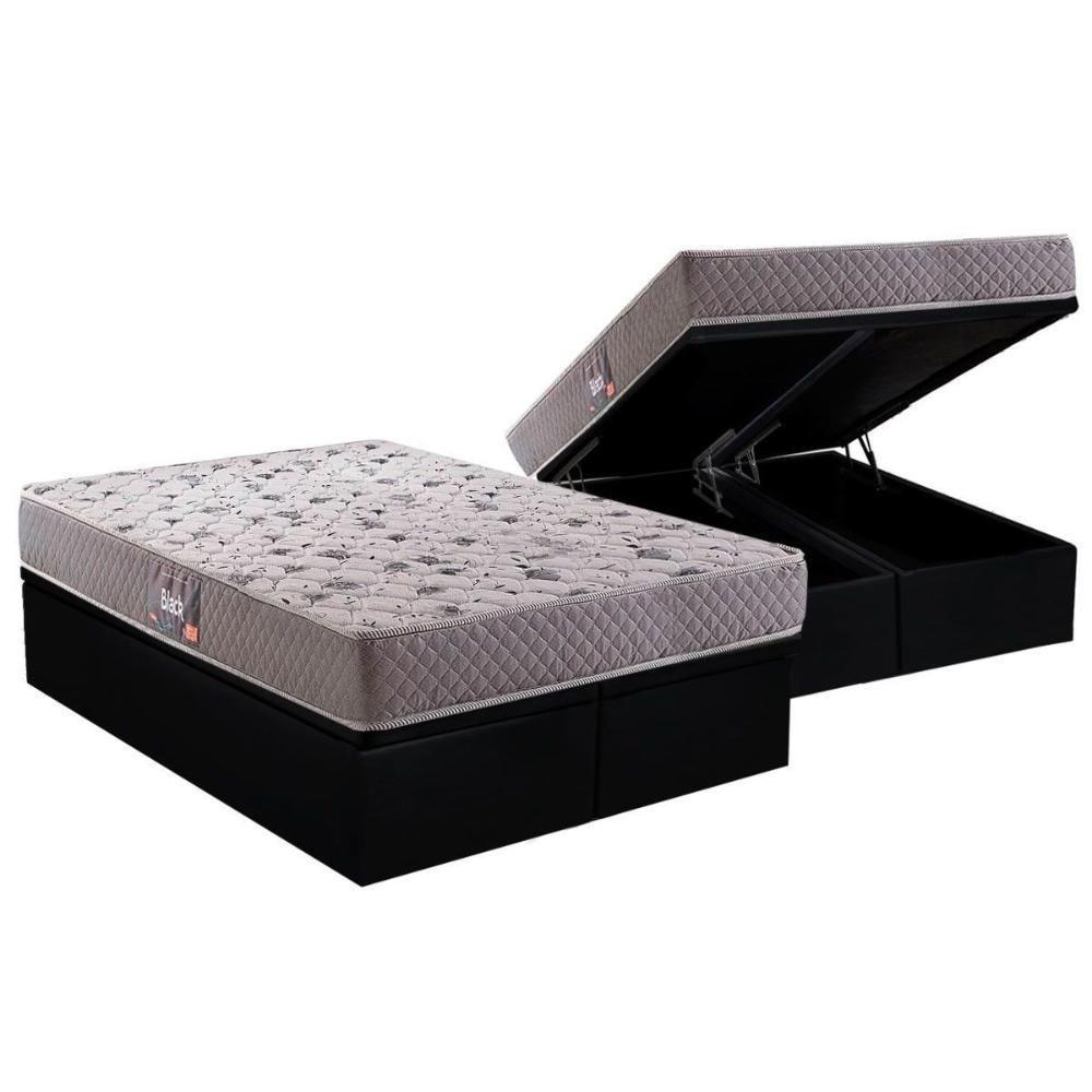 Cama Box Baú Queen: Colchão Anatômico Herval D45 / AG65 Black Double Face + Base CRC Suede Black(158x198) - 1