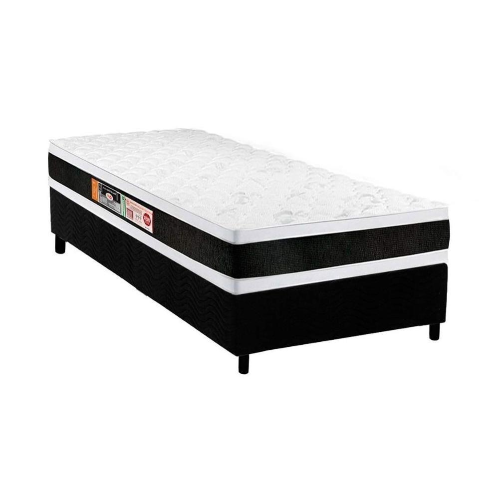 Cama Box Solteiro: Colchão Espuma D45 Castor Black e White AIR Double Face + Base CRC Suede Black(88x188) - 1